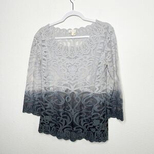Meadow Rue Women’s White Gray Lace Ombré Pullover Top Size S